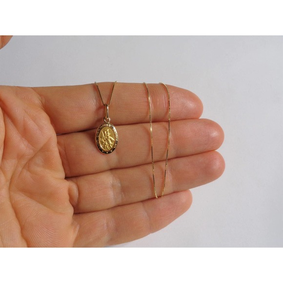 10K Real Gold St Christopher Pendant Necklace, Yellow Gold Protection Charm